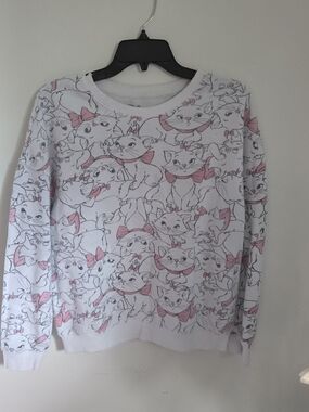 Disney The Aristocats Marie All Over Print Sweatshirt Size Small White Pink Bow